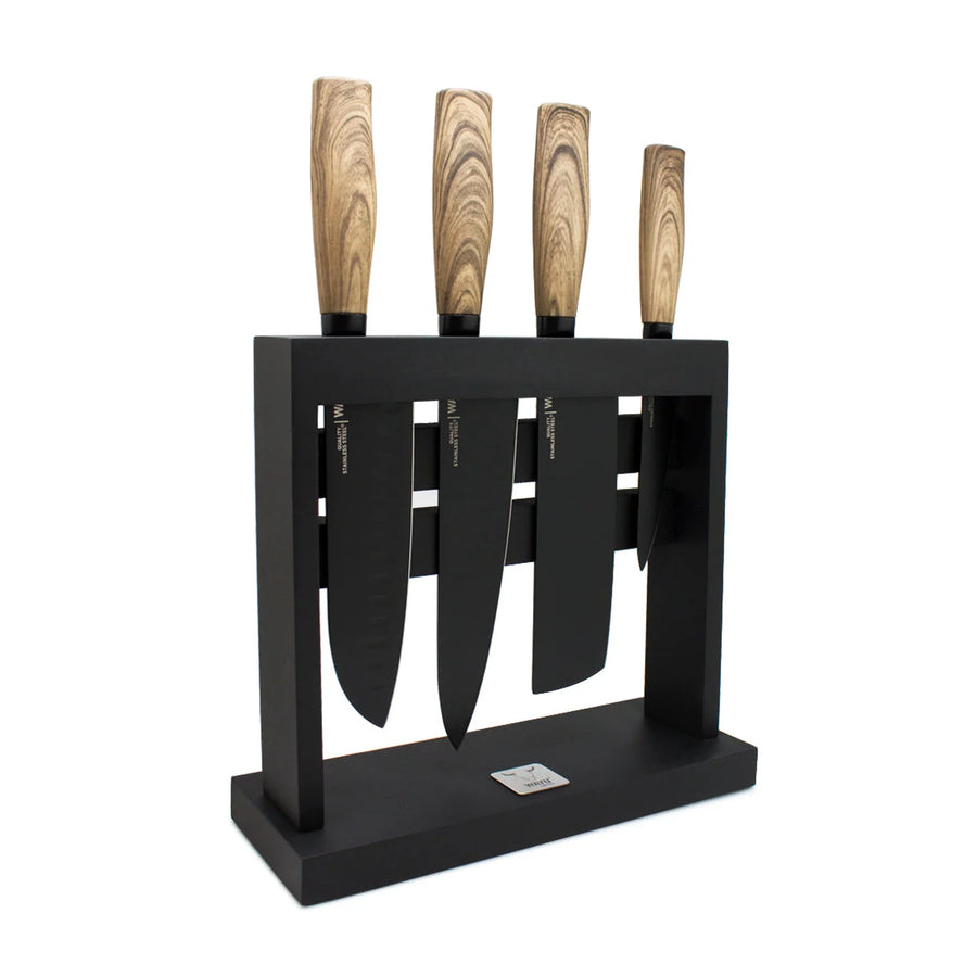 Block Soporte Para Cuchillos + Set 4pcs Wayu Asado Cocina + Grabado Personalizado