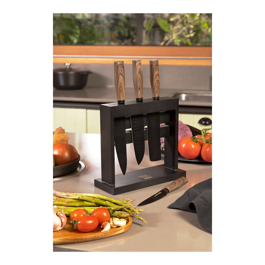Block Soporte Para Cuchillos + Set 4pcs Wayu Asado Cocina + Grabado Personalizado