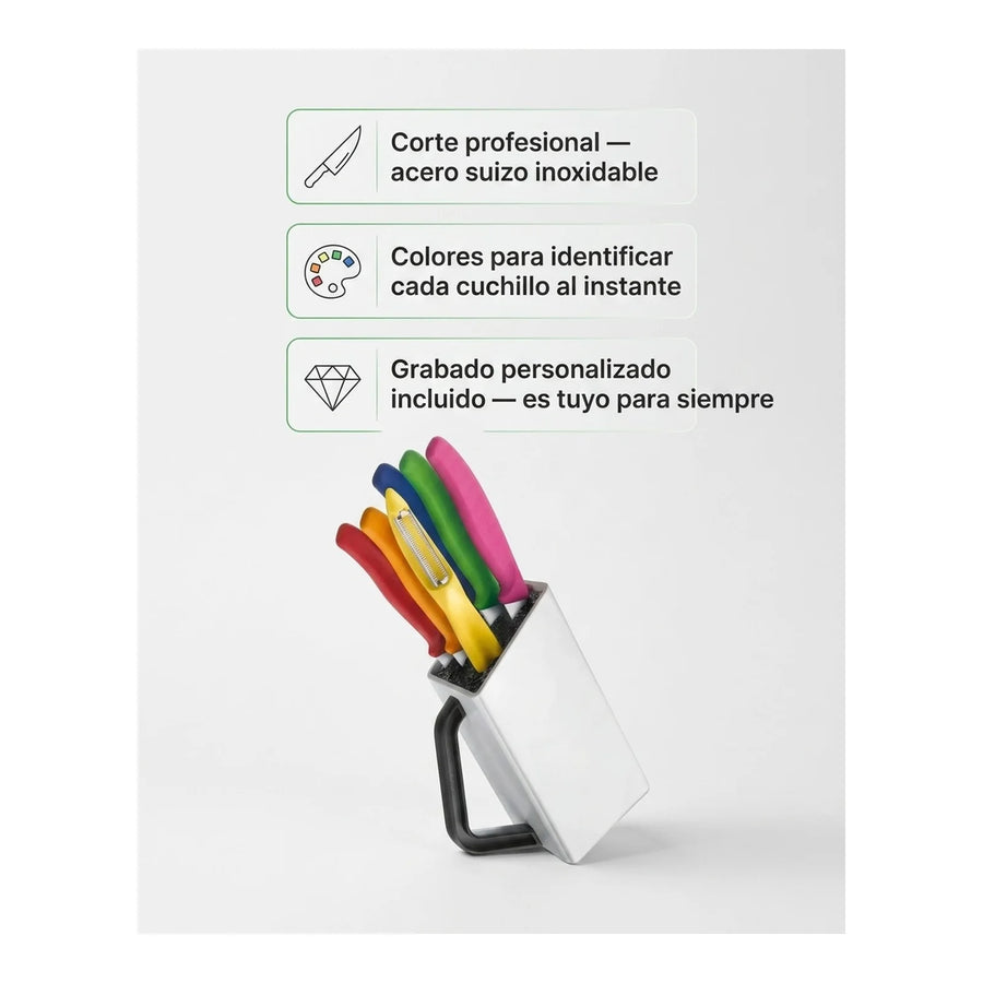 Bloque Cuchillos Victorinox Swiss Classic Blanco — Set 6 Piezas Suiza + Grabado Personalizado