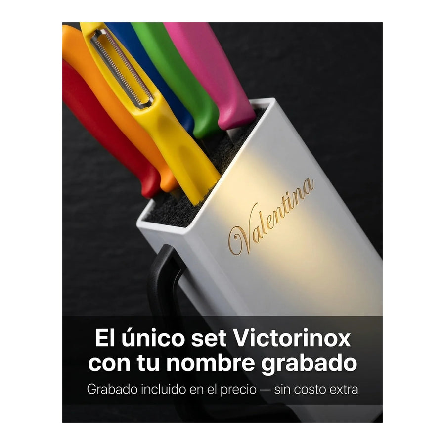 Bloque Cuchillos Victorinox Swiss Classic Blanco — Set 6 Piezas Suiza + Grabado Personalizado