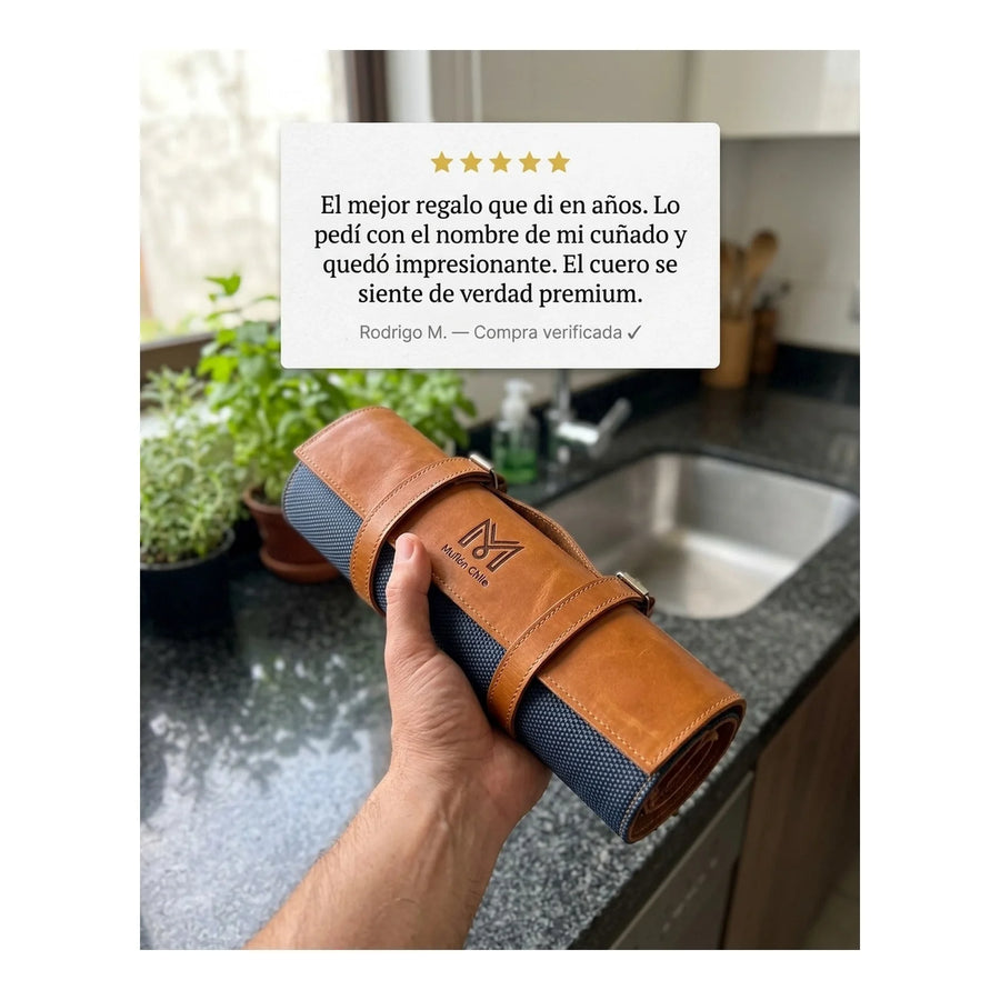 Bolso Porta 10 Cuchillos Cuero + Grabado Personalizado