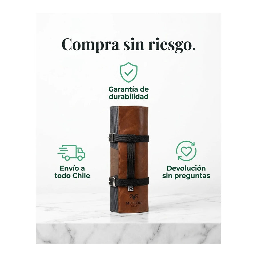 Bolso Porta 10 Cuchillos Cuero + Grabado Personalizado