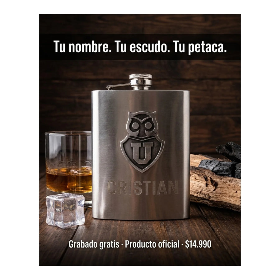 Botella Petaca Metálica 500ml U De Chile + Grabado Gratis