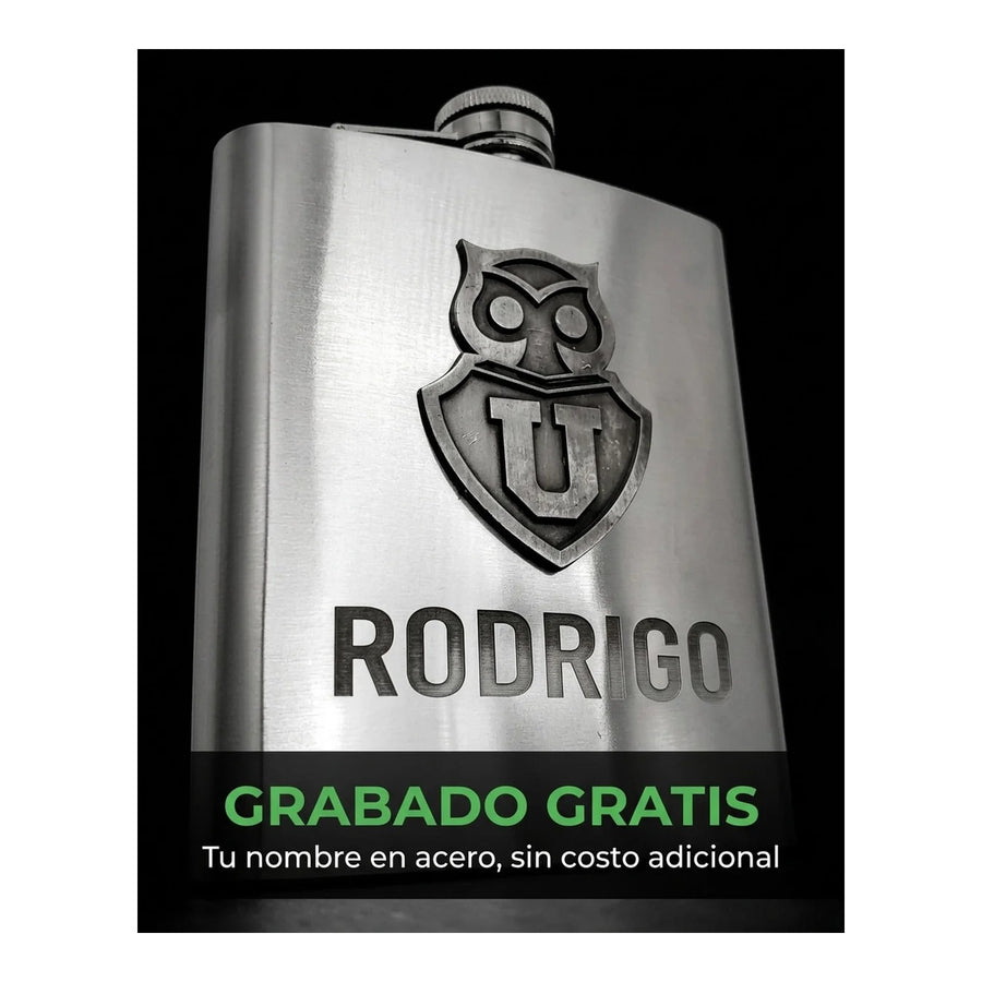 Botella Petaca Metálica 500ml U De Chile + Grabado Gratis