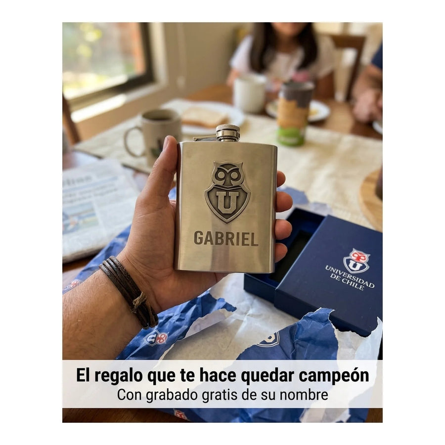 Botella Petaca Metálica 500ml U De Chile + Grabado Gratis