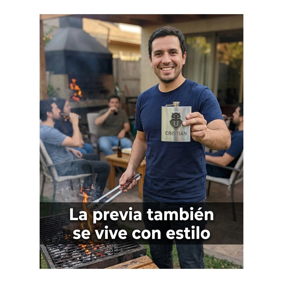 Botella Petaca Metálica 500ml U De Chile + Grabado Gratis