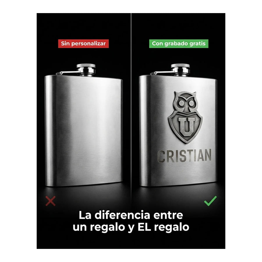 Botella Petaca Metálica 500ml U De Chile + Grabado Gratis