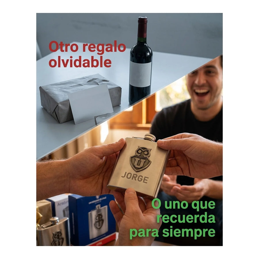 Botella Petaca Metálica 500ml U De Chile + Grabado Gratis