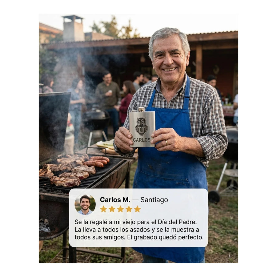 Botella Petaca Metálica 500ml U De Chile + Grabado Gratis