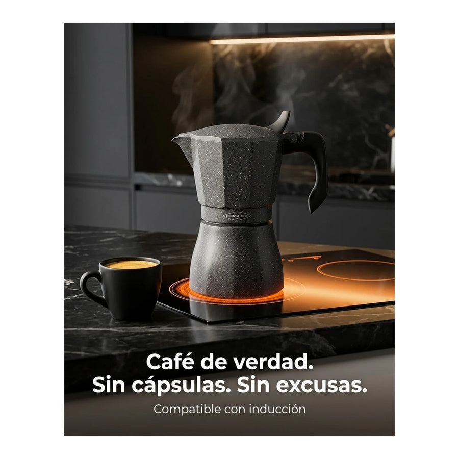 Cafetera Italiana Inducción Oroley Petra Black 6 Tazas Café