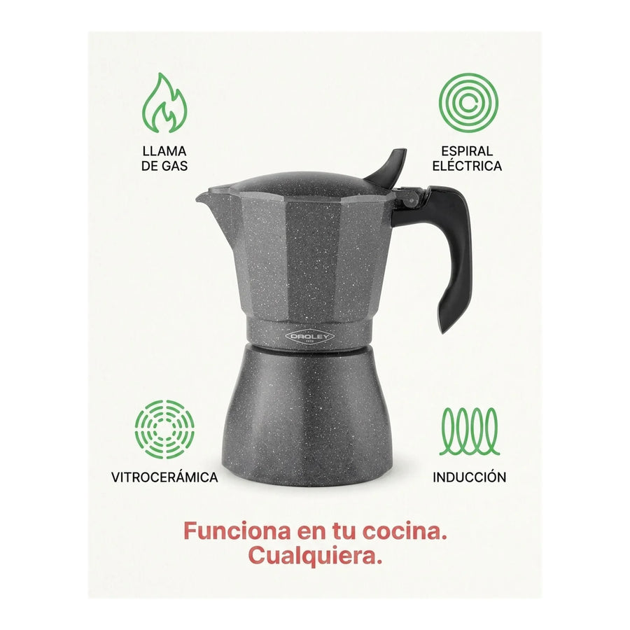 Cafetera Italiana Inducción Oroley Petra Black 6 Tazas Café