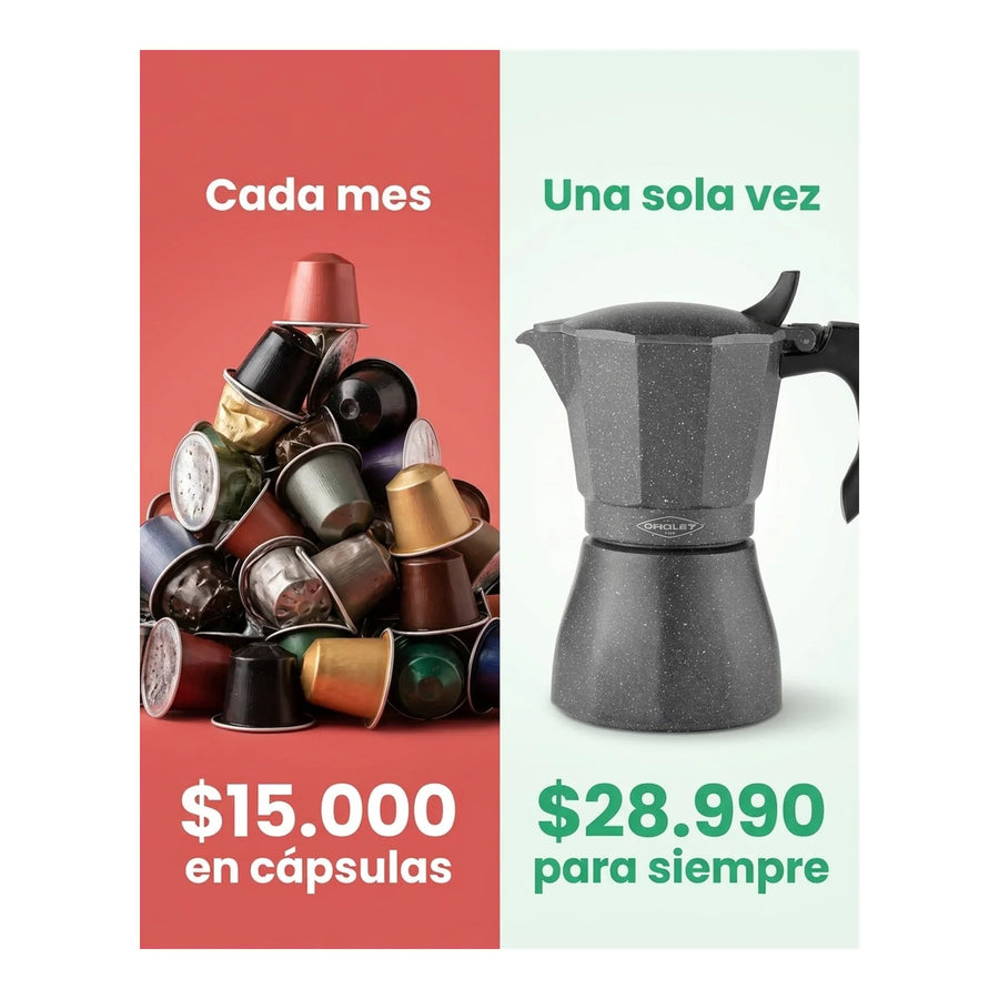 Cafetera Italiana Inducción Oroley Petra Black 6 Tazas Café