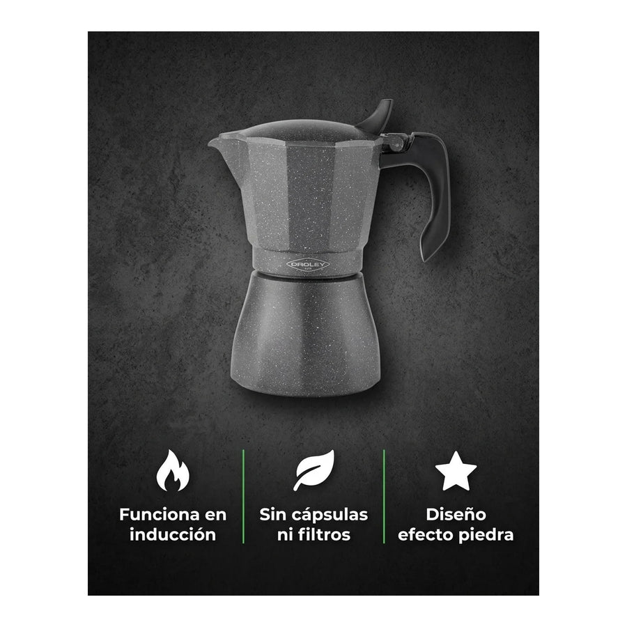 Cafetera Italiana Inducción Oroley Petra Black 6 Tazas Café