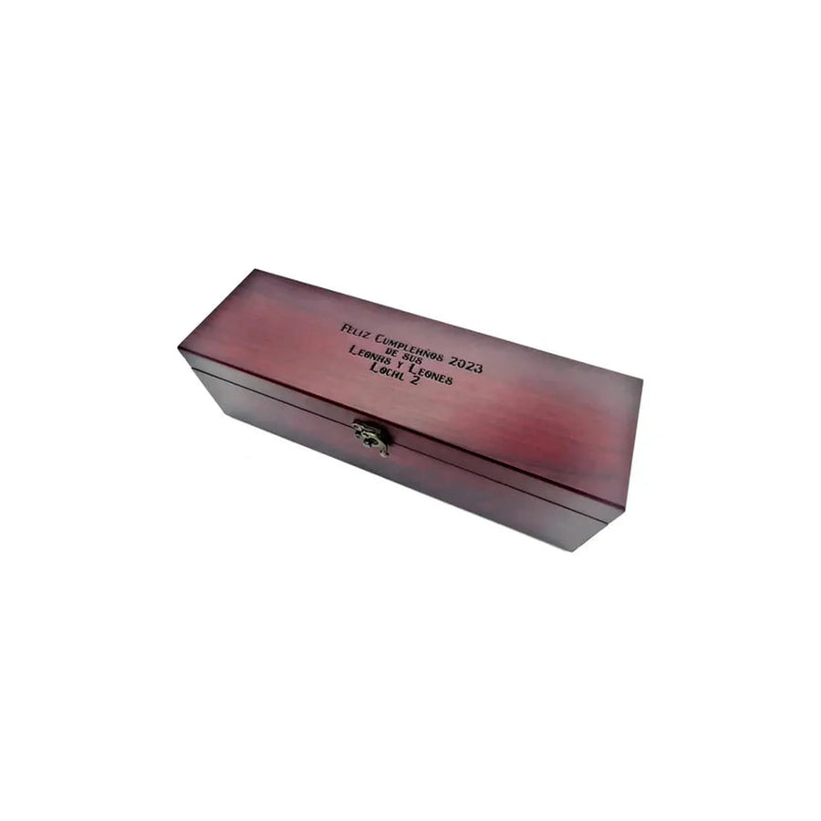 Caja Set Vino Madera Barnizada 4 Accesorios + Grabado Gratis