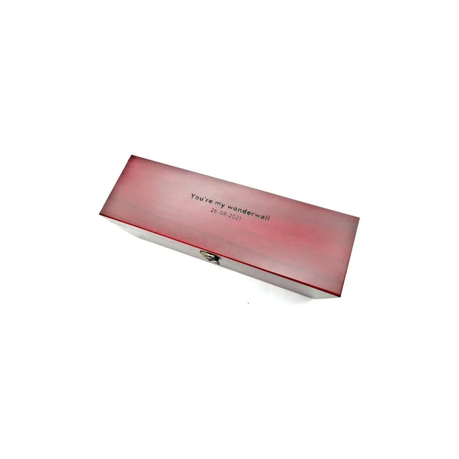 Caja Set Vino Madera Barnizada 4 Accesorios + Grabado Gratis