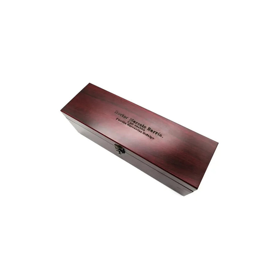 Caja Set Vino Madera Barnizada 4 Accesorios + Grabado Gratis