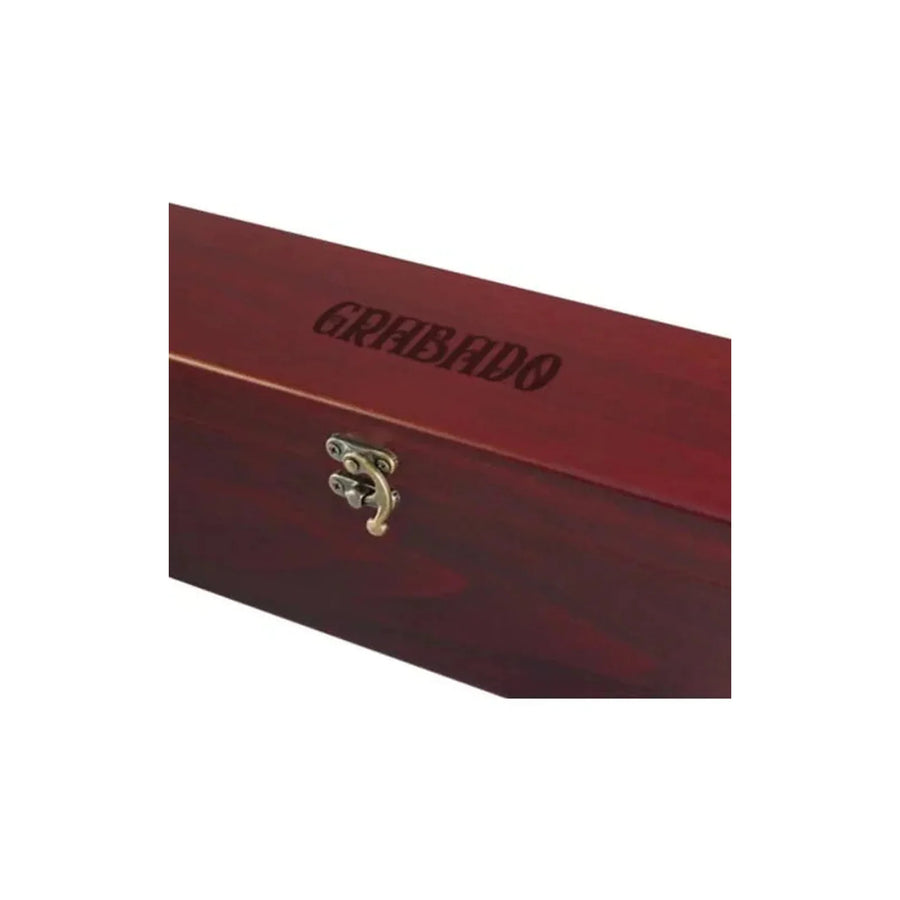 Caja Set Vino Madera Barnizada 4 Accesorios + Grabado Gratis