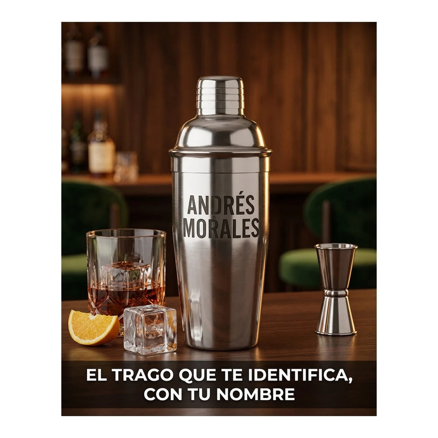 Coctelera Bar Profesional 700ml Acero Inoxidable + Grabado Gris