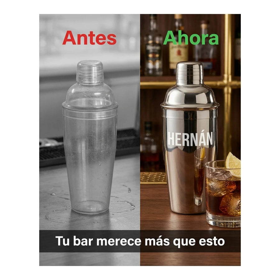 Coctelera Bar Profesional 700ml Acero Inoxidable + Grabado Gris