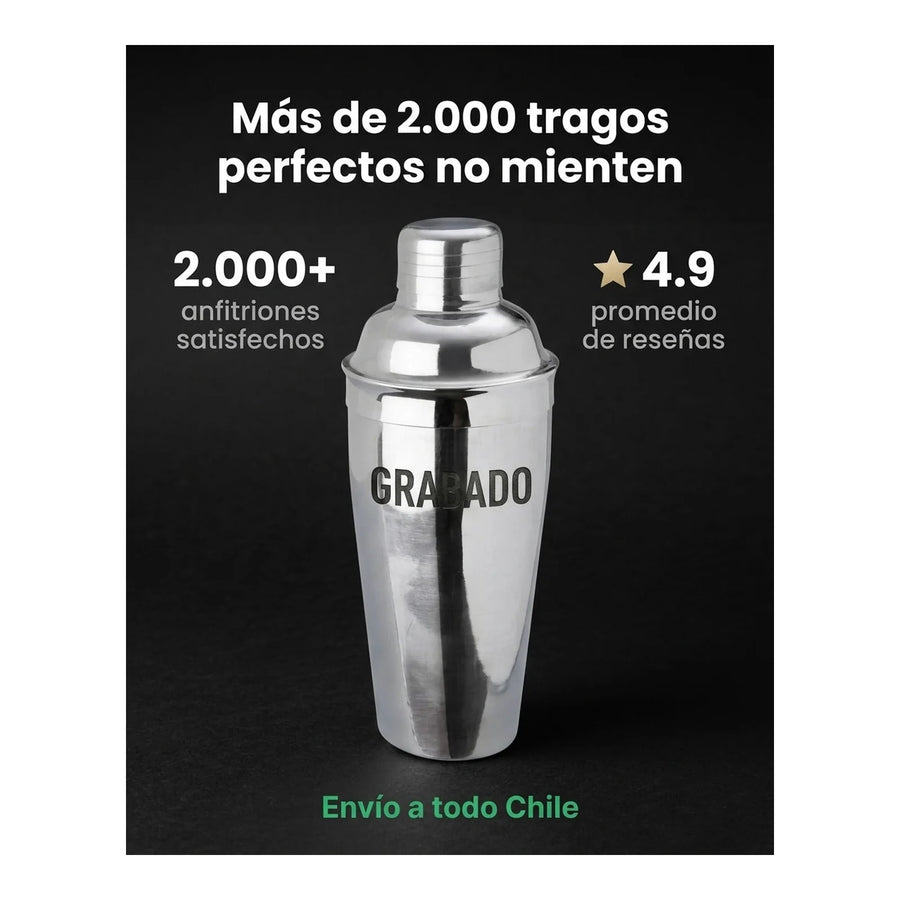 Coctelera Bar Profesional 700ml Acero Inoxidable + Grabado Gris