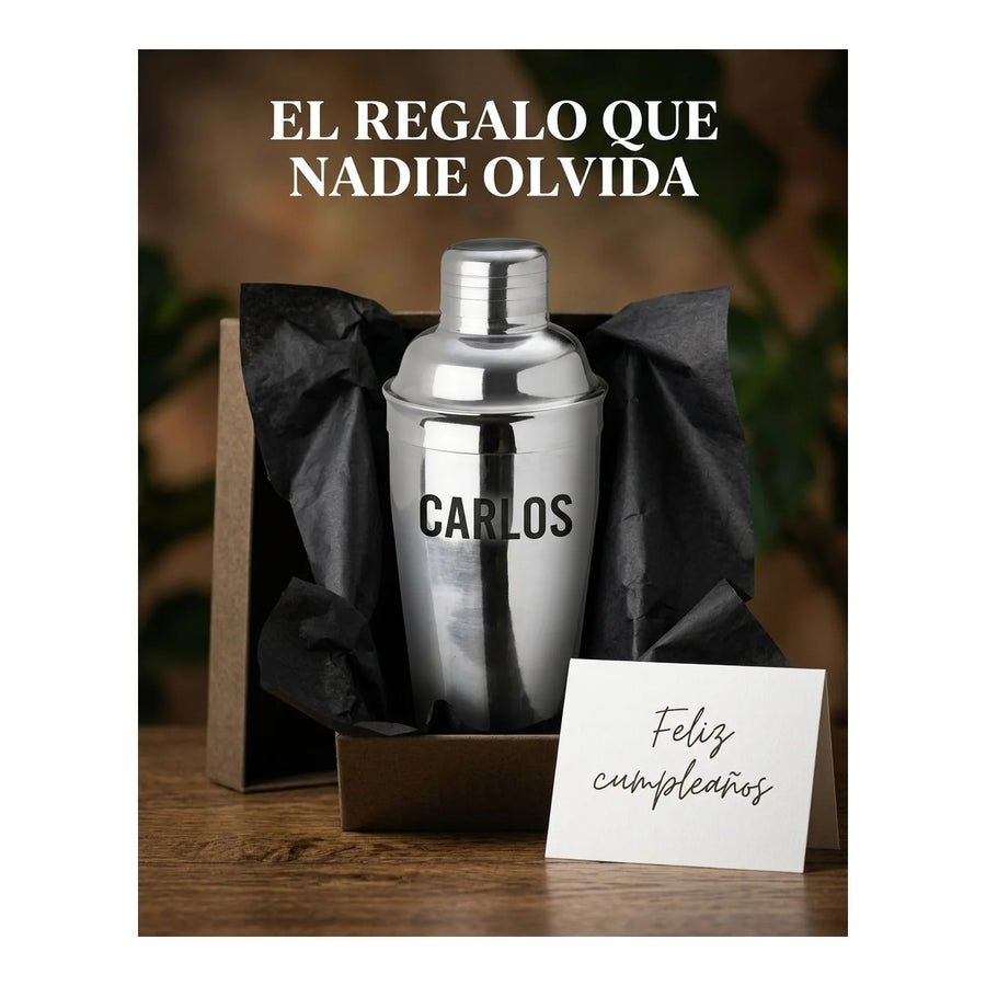 Coctelera Bar Profesional 700ml Acero Inoxidable + Grabado Gris