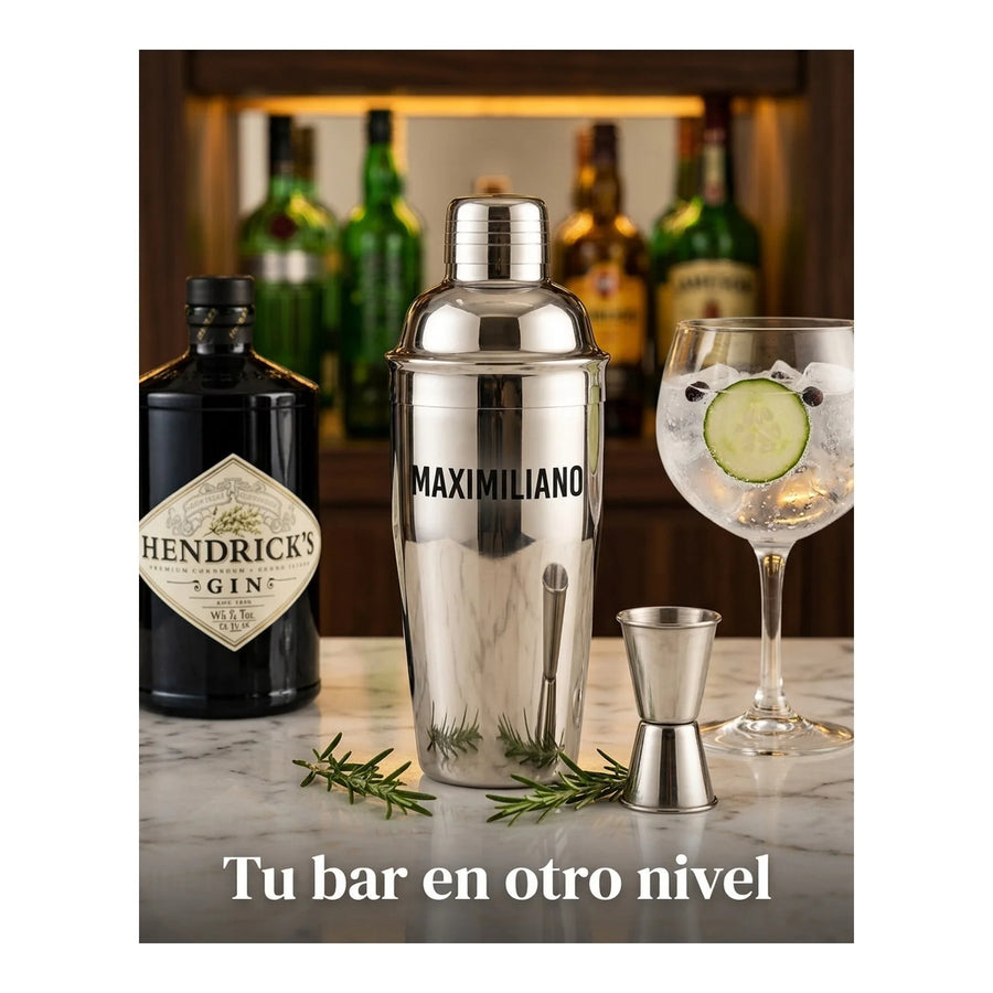 Coctelera Bar Profesional 700ml Acero Inoxidable + Grabado Gris