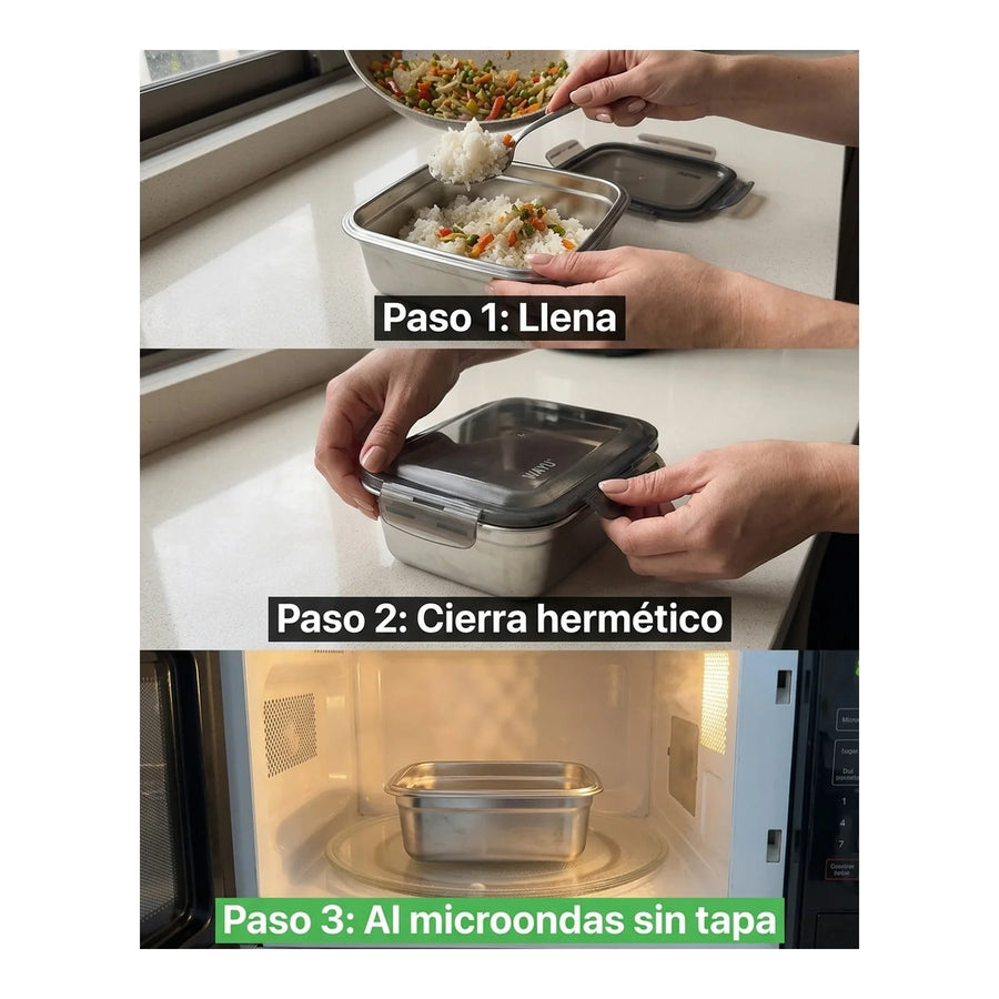 Contenedor Hermético Wayu Acero Microsafe 650ml Premium