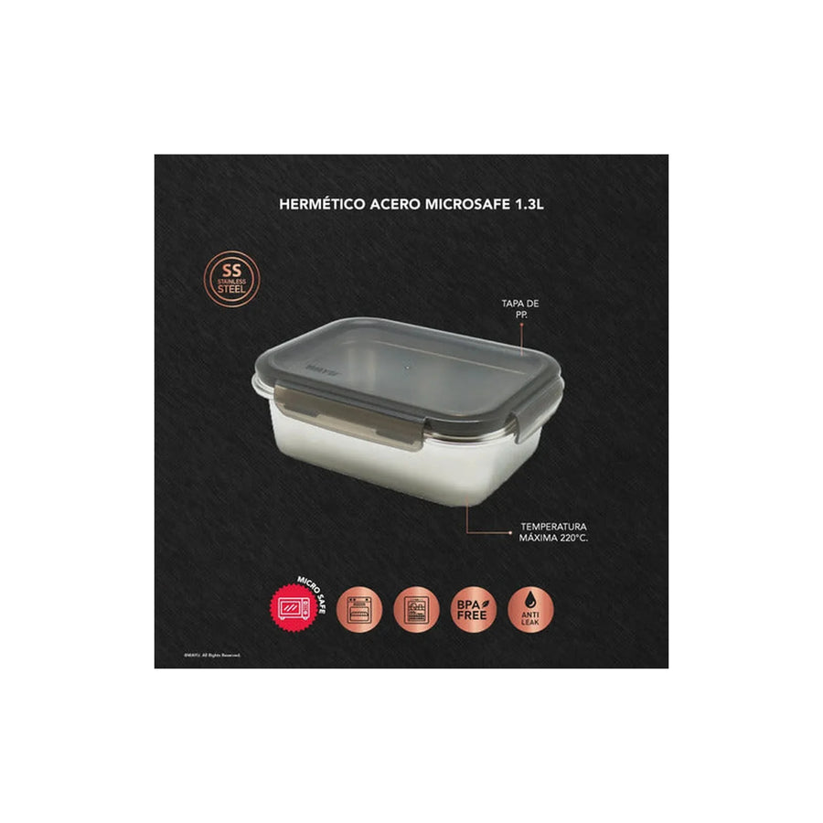 Contenedor Hermético Wayu Acero Microsafe 1.3 Lt Premium