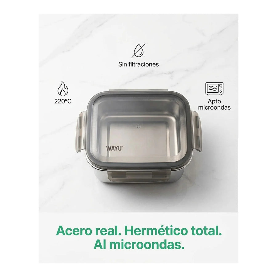 Contenedor Hermético Wayu Acero Microsafe 1.3 Lt Premium
