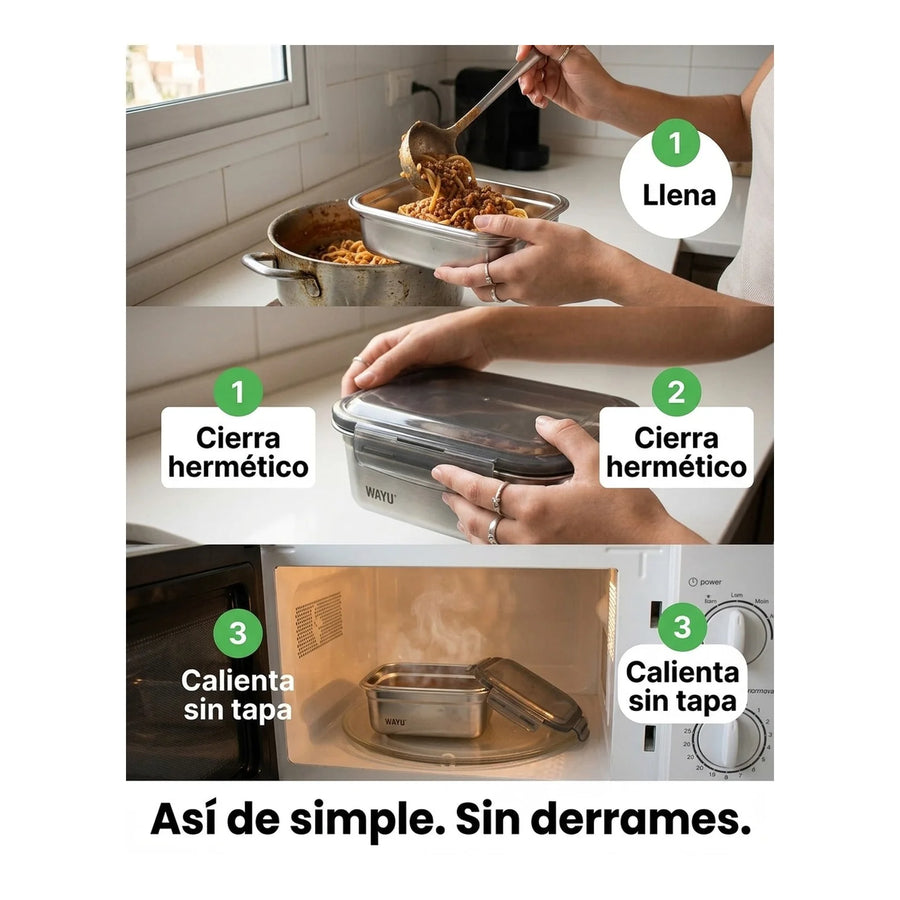 Contenedor Hermético Wayu Acero Microsafe 1.3 Lt Premium