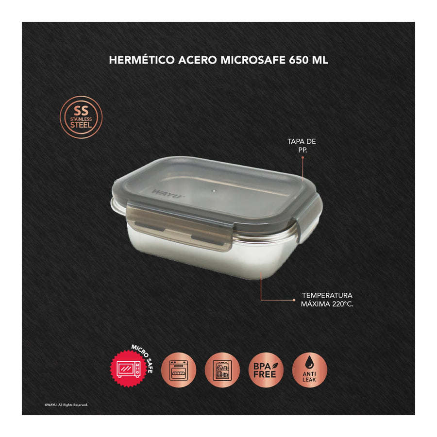 Contenedor Hermético Wayu Acero Microsafe 650ml Premium