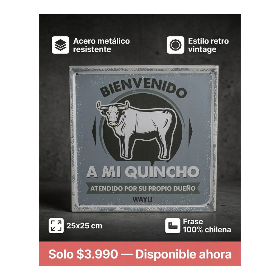 Cuadro Bar Metálico Wayu 25x25 Mi Quincho Parrilla Bbq