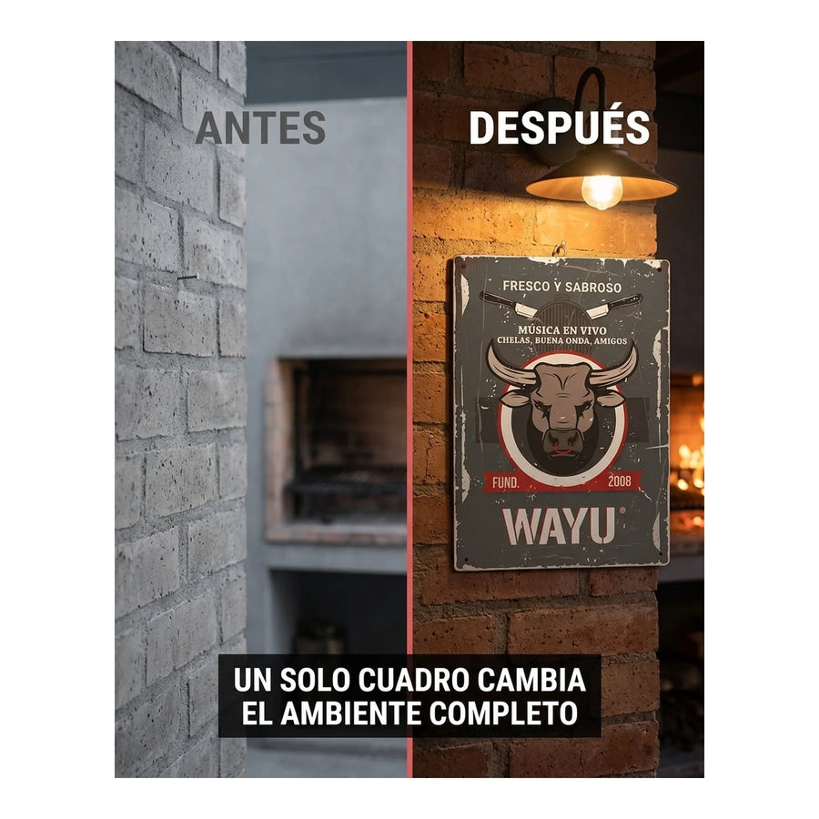 Cuadro Bar Metálico Wayu 40x30 Toro Quincho Parrilla Bbq