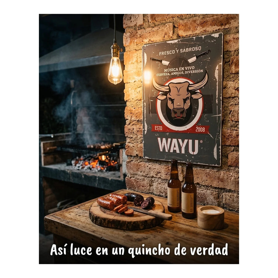 Cuadro Bar Metálico Wayu 40x30 Toro Quincho Parrilla Bbq