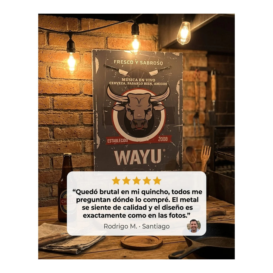 Cuadro Bar Metálico Wayu 40x30 Toro Quincho Parrilla Bbq