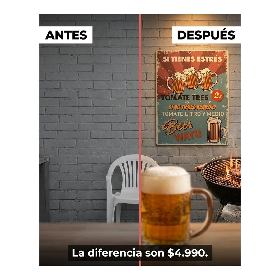 Cuadro Bar Metálico Wayu 40x30 Beer Quincho Parrilla Bbq