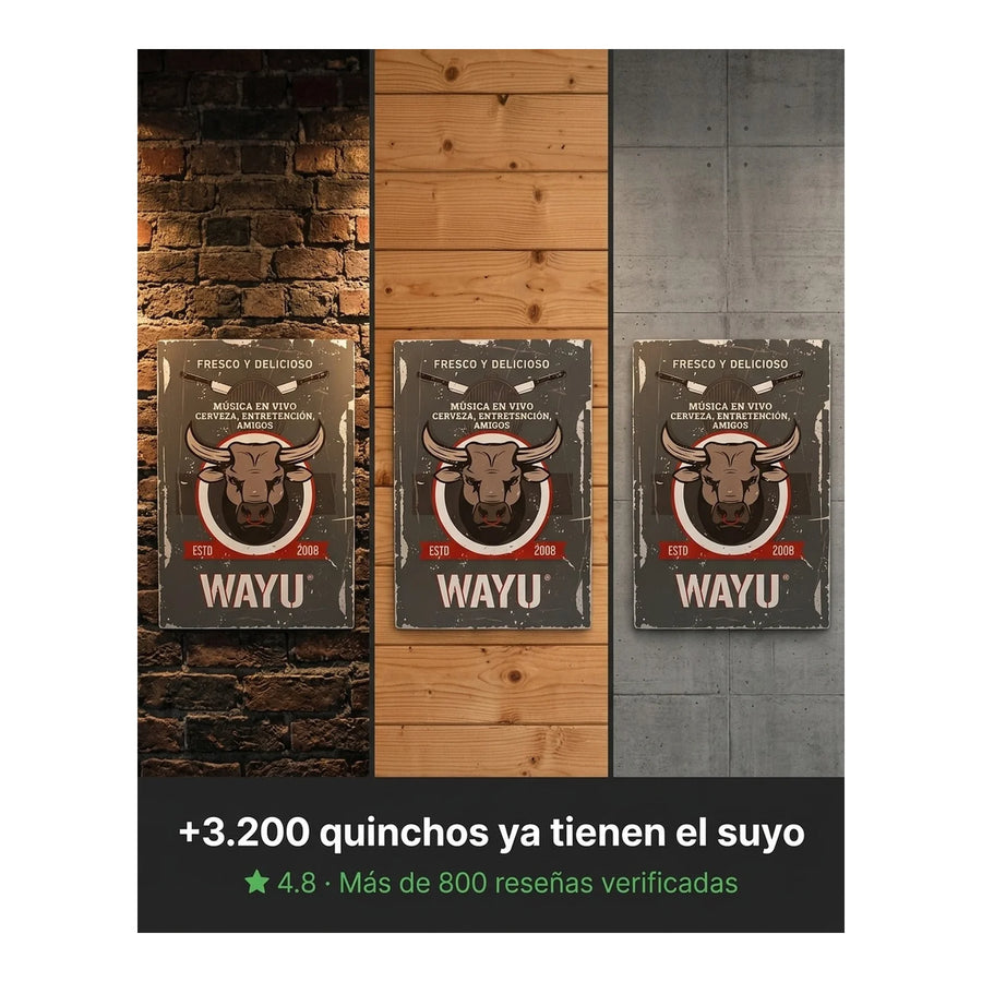 Cuadro Bar Metálico Wayu 40x30 Toro Quincho Parrilla Bbq