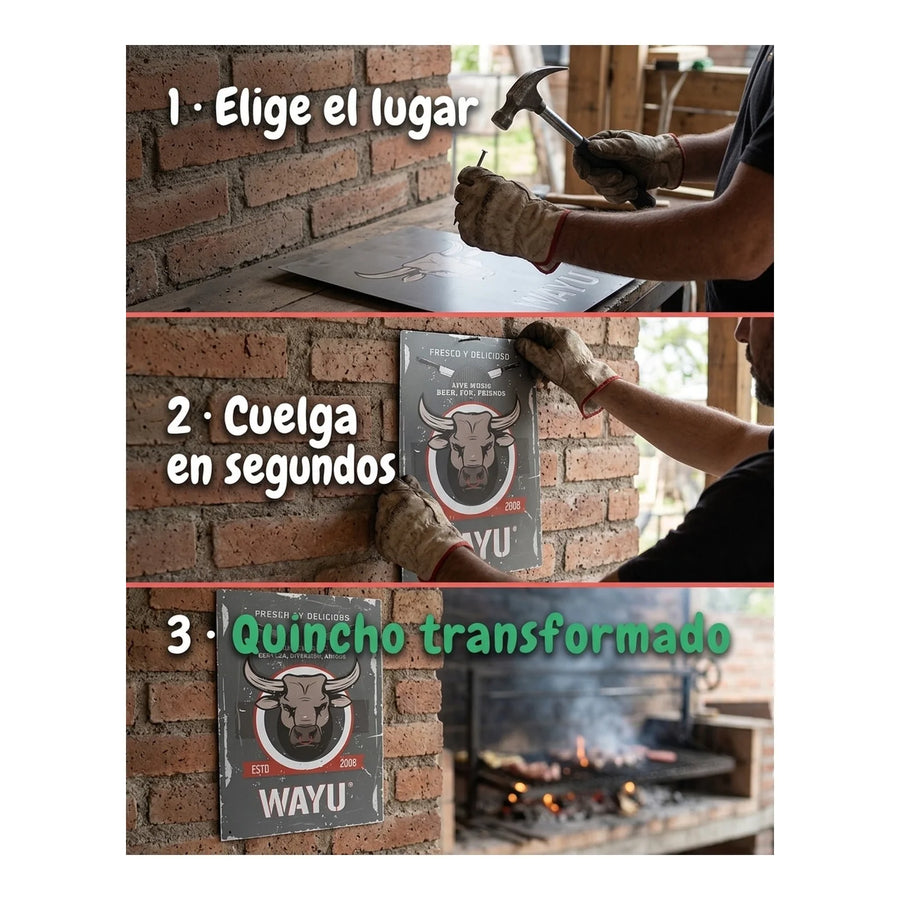 Cuadro Bar Metálico Wayu 40x30 Toro Quincho Parrilla Bbq