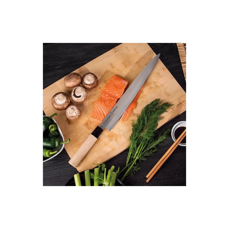 Cuchillo japones Yanagiba 3 Claveles mango madera