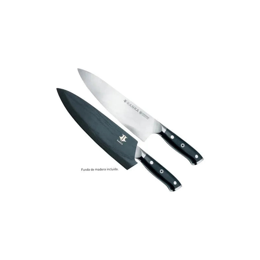 Cuchillo Chef Acero Alemán Kanka 8" — Funda Madera + Grabado Láser Gratis