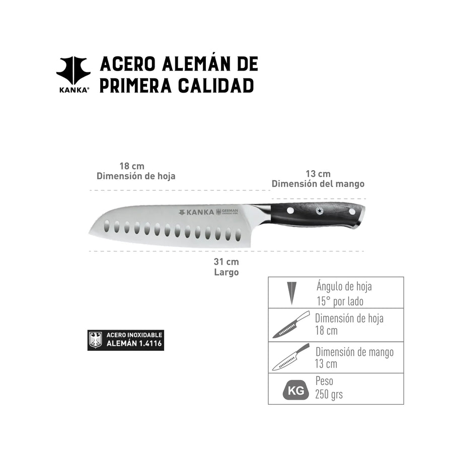 Cuchillo Acero Alemán Kanka Santoku + Grabado Personalizado