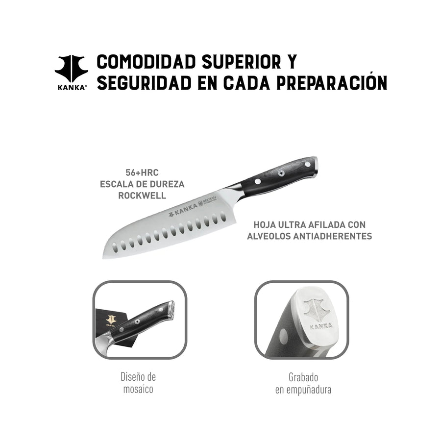 Cuchillo Acero Alemán Kanka Santoku + Grabado Personalizado