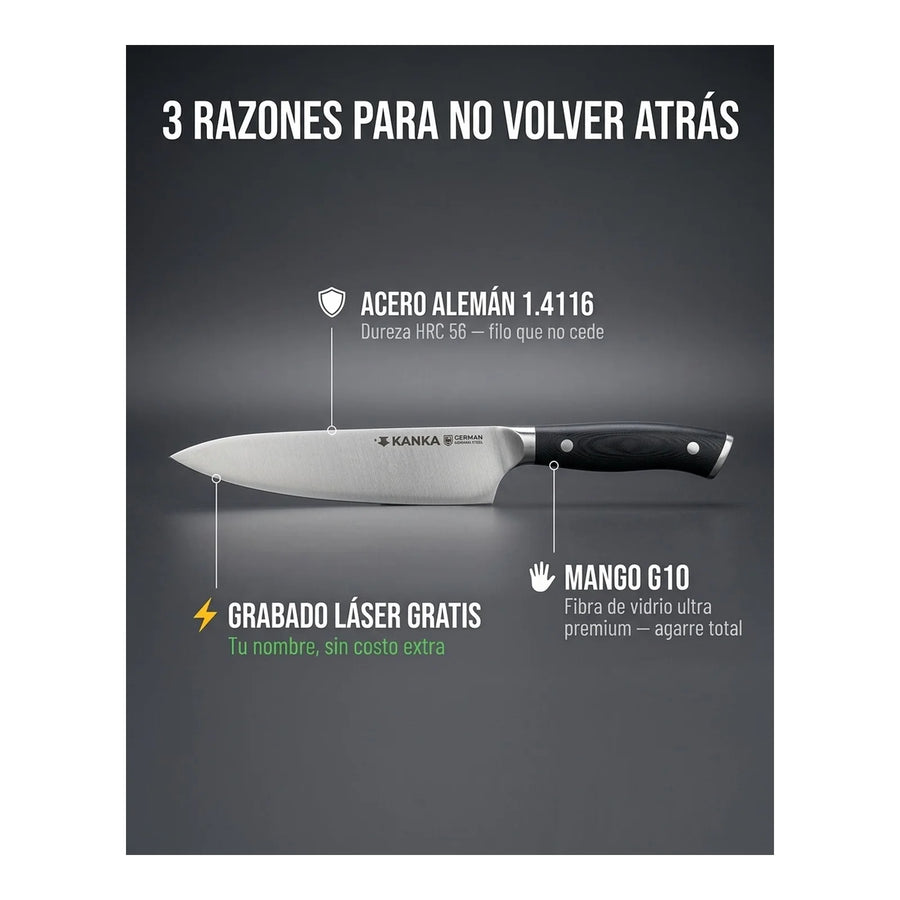 Cuchillo Acero Alemán Kanka Multiuso + Grabado Personalizado