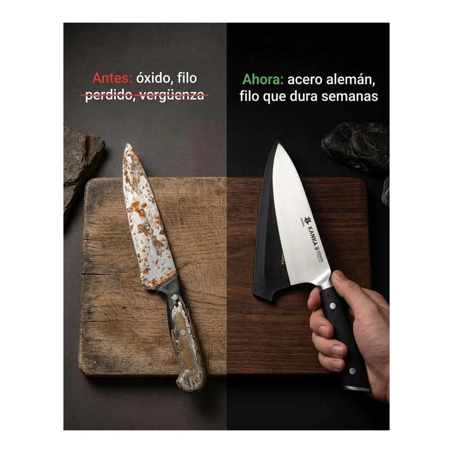 Cuchillo Chef Acero Alemán Kanka 8" — Funda Madera + Grabado Personalizado