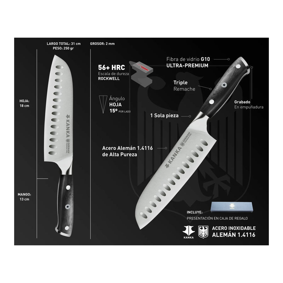 Cuchillo Acero Alemán Kanka Santoku + Grabado Personalizado