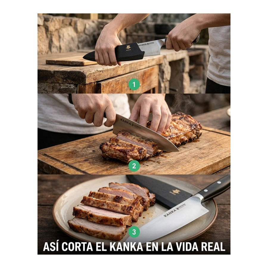 Cuchillo Chef Acero Alemán Kanka 8" — Funda Madera + Grabado Personalizado