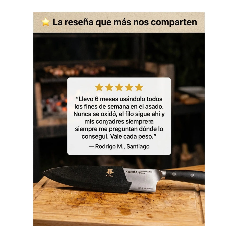 Cuchillo Chef Acero Alemán Kanka 8" — Funda Madera + Grabado Personalizado