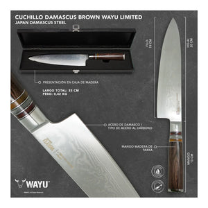 Cuchillo Acero Damasco Brown Wayu + Grabado Personalizado