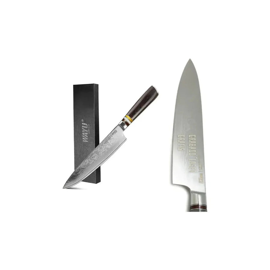 Cuchillo Acero Damasco Brown Wayu + Grabado Personalizado