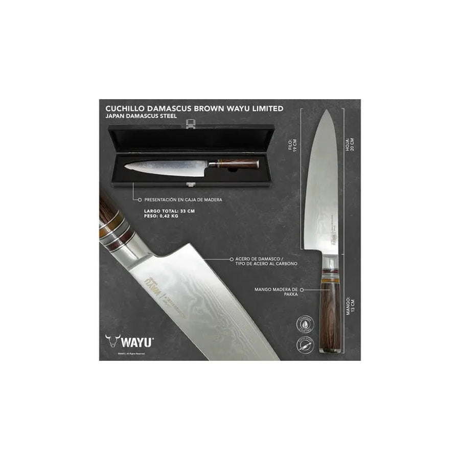 Cuchillo Acero Damasco Brown Wayu + Grabado Personalizado
